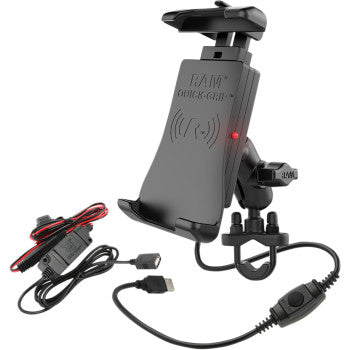 RAM Mounts Quick-Grip™ Waterproof Wireless Charging Handlebar Mount with U-Bolt and Hardwire Charger