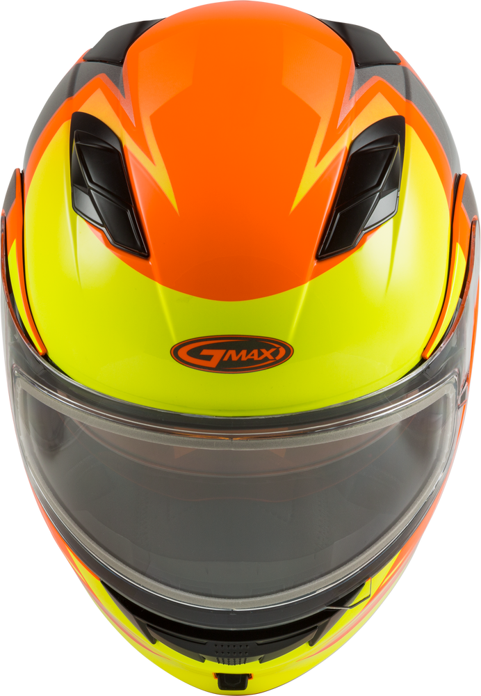 bright yellow motorcycle helmet Gmax MD-01S Modular Snow Helmet Descendant Neon Orange Hi Vis Dual Len – HelmetCountry.com