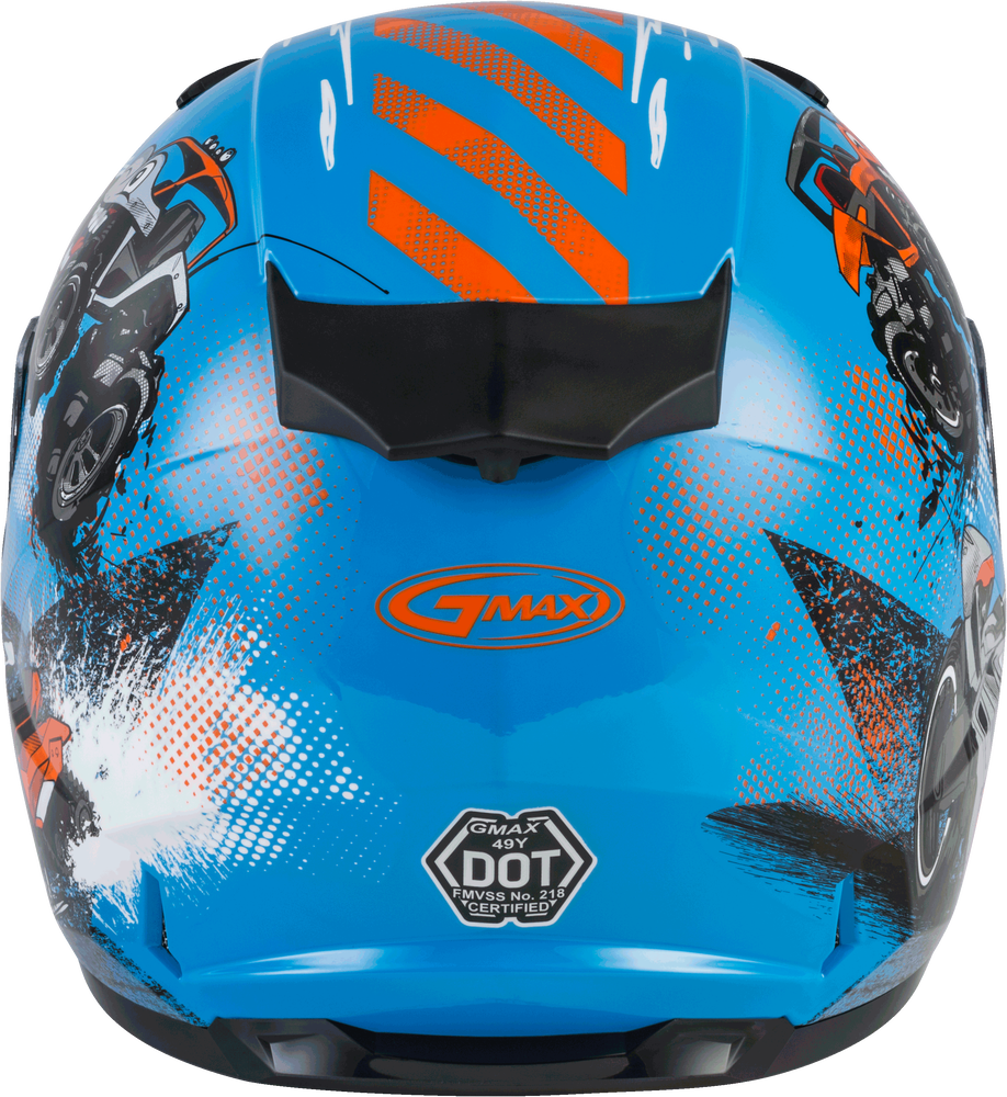 Gmax GM-49Y Youth Full Face Helmet Beasts Graphic Blue Grey Orange Dual Lens