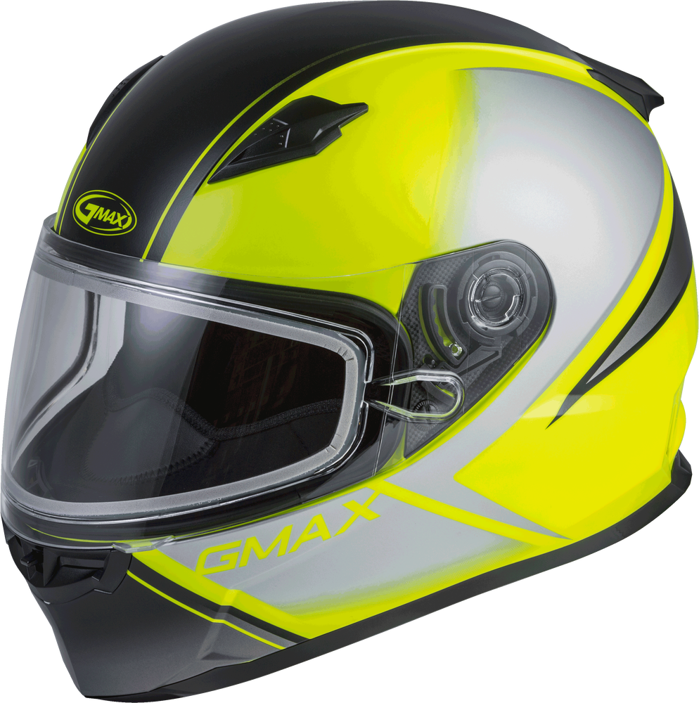 Gmax GM-49Y Youth Full Face Helmet Hail Graphic Matte Hi Vis Black Grey Dual Lens