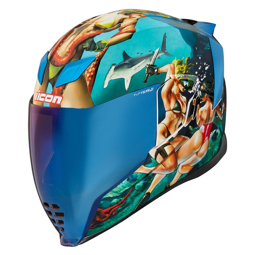 blue etched icon variant helmet Icon Airflite Pleasuredome 4 Motorcycle Helmet - Blue / 59-60cm