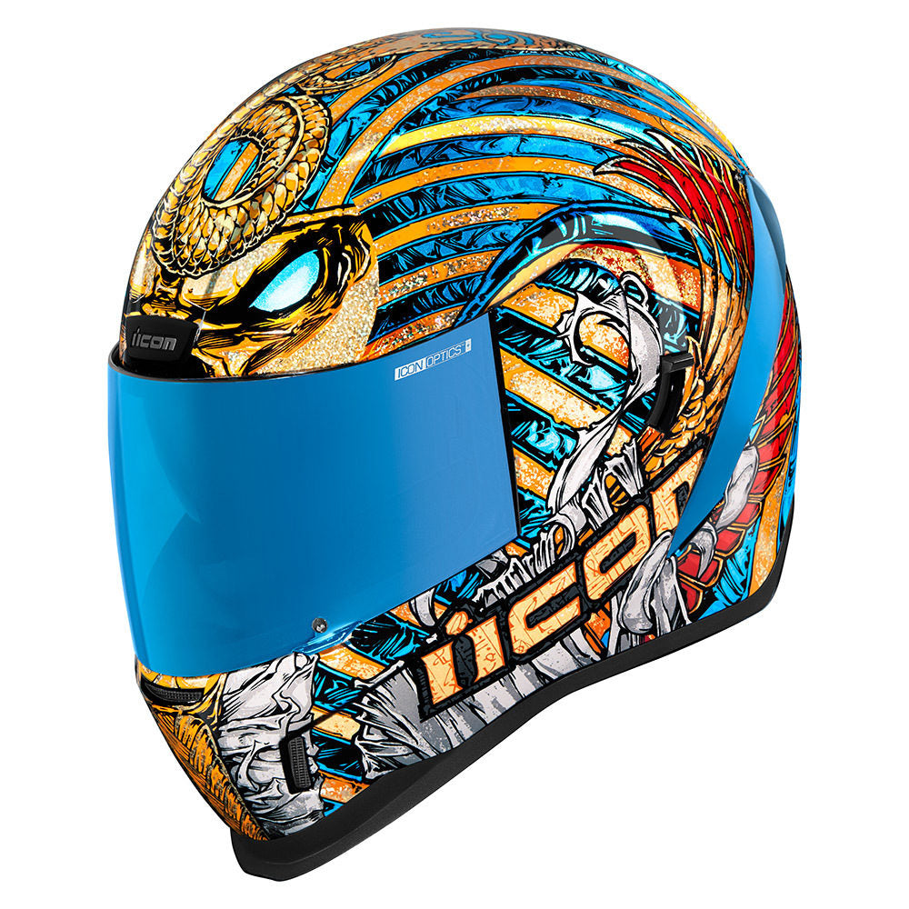blue and gold motorcycle helmet Icon Airform Pharaoh Motorcycle Helmet - Gold / 53-54cm