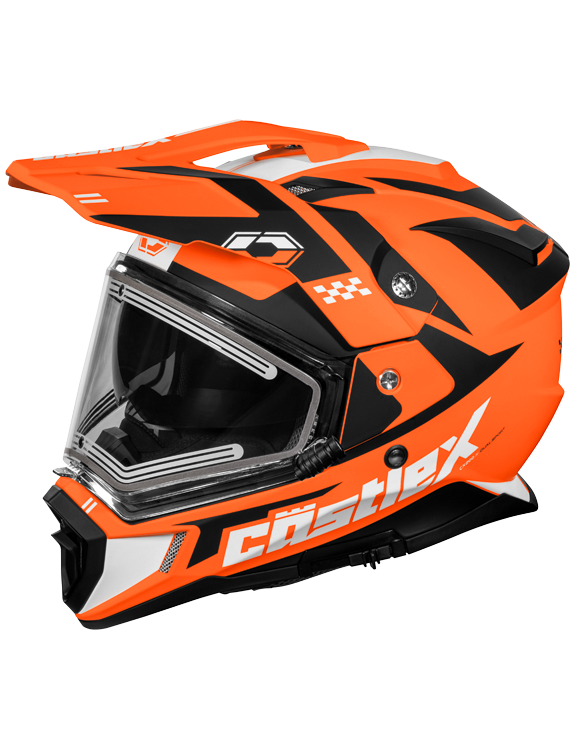 Castle CX200 Dual Sport Snow Helmet Wrath Matte Flo Orange Electric Shield
