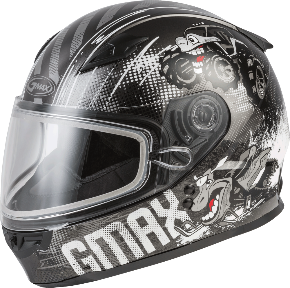 Gmax GM-49Y Youth Full Face Helmet Beasts Graphic Dark Silver Black Dual Lens