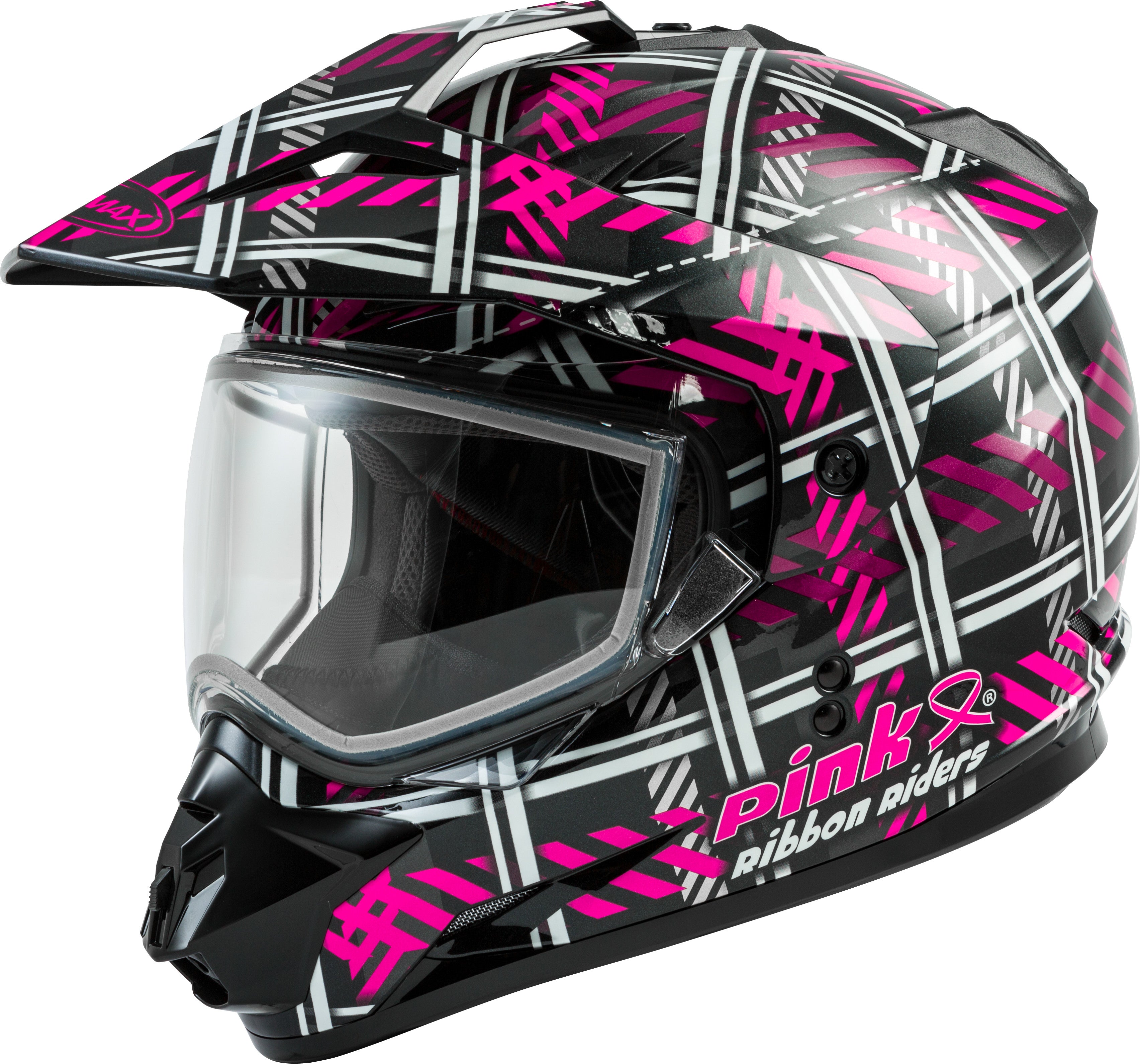 gmax gm54 modular pink ribbon womens motorcycle helmet GMAX GM-11S Dual-Sport Pink Ribbon Riders Snow Helmet - Black/Pink