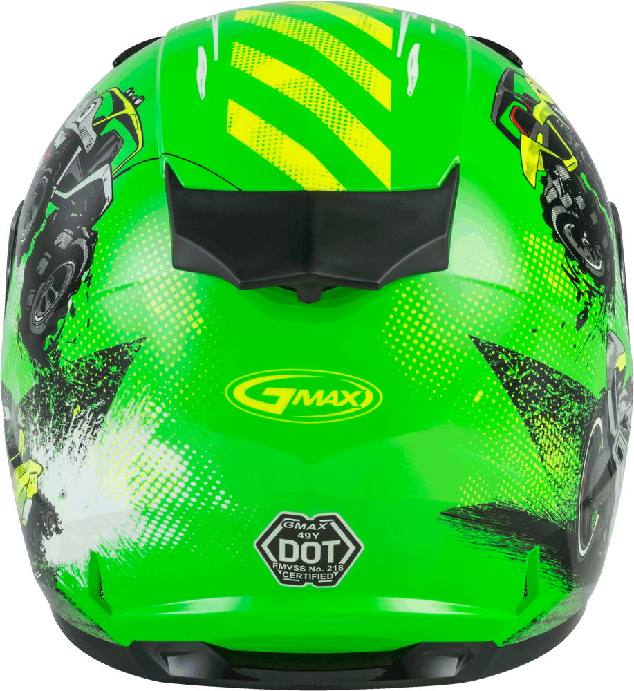 Gmax GM-49Y Youth Full Face Helmet Beasts Graphic Neon Green Dual Lens