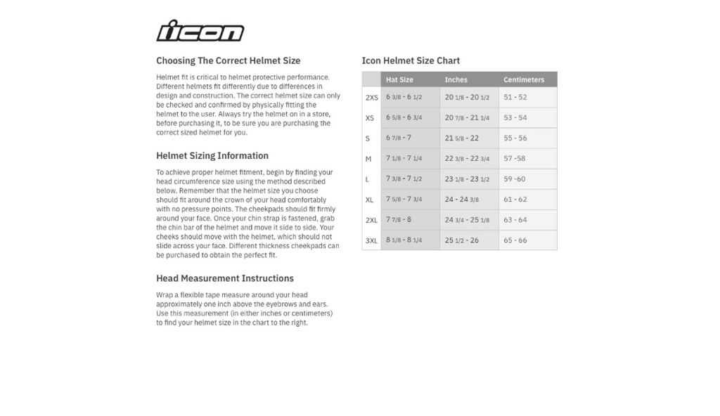 icon airflite helmet size chart Icon Airflite Full Face Bluetooth Helmet Gloss White – HelmetCountry.com
